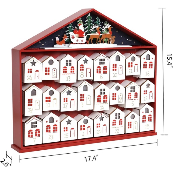 Extra-Large Wooden Advent Calendar with LED Lights. New With Box.17.42"L x 2.6"W - Picture 2 of 10